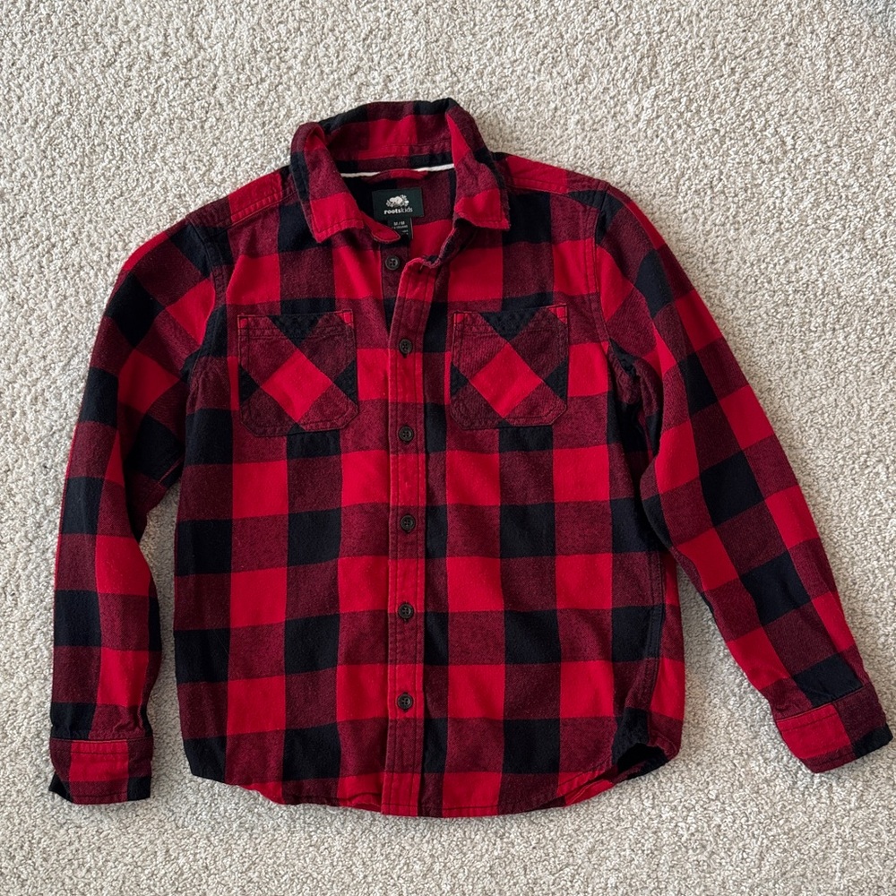 Roots Kids Red and Black Plaid Shirt